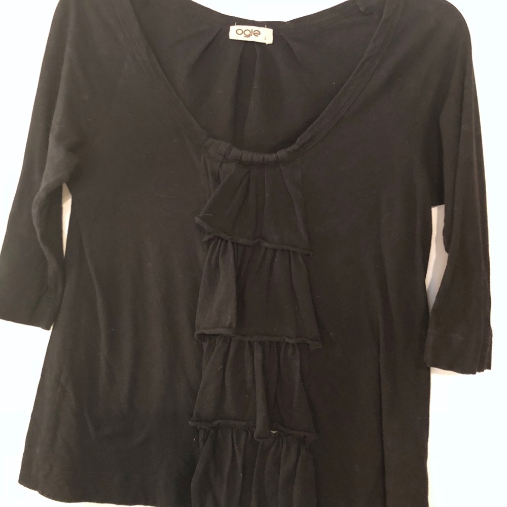 Ruffle tuxedo blouse